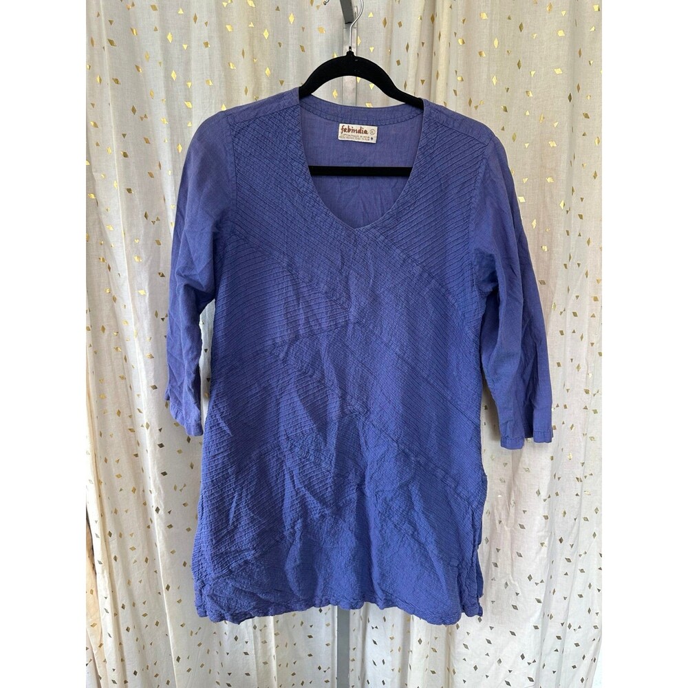 Fabindia 100% Textured Cotton Ribbed Geometric Pattern Tunic Blouse Top XL